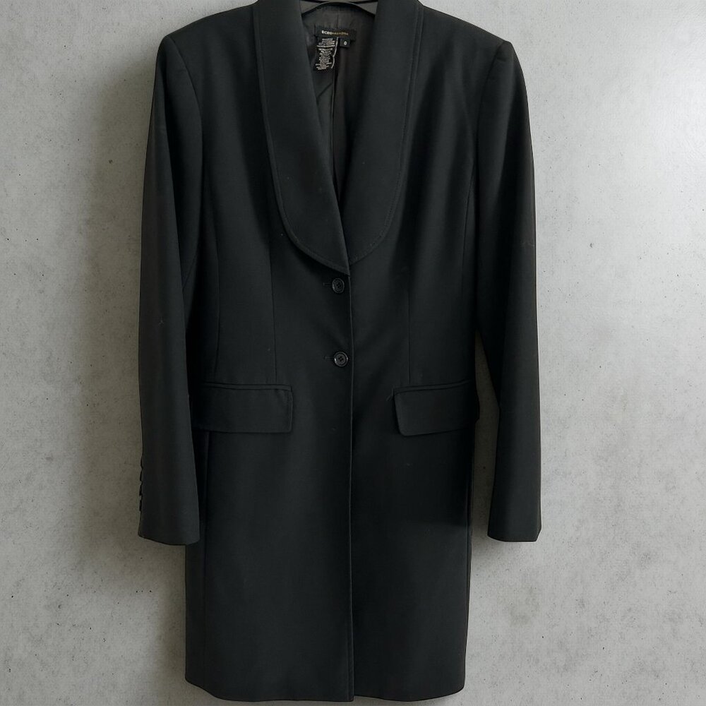 BCBGMAXAZRIA Black Shawl-Collar Long Blazer Coat | Size 0